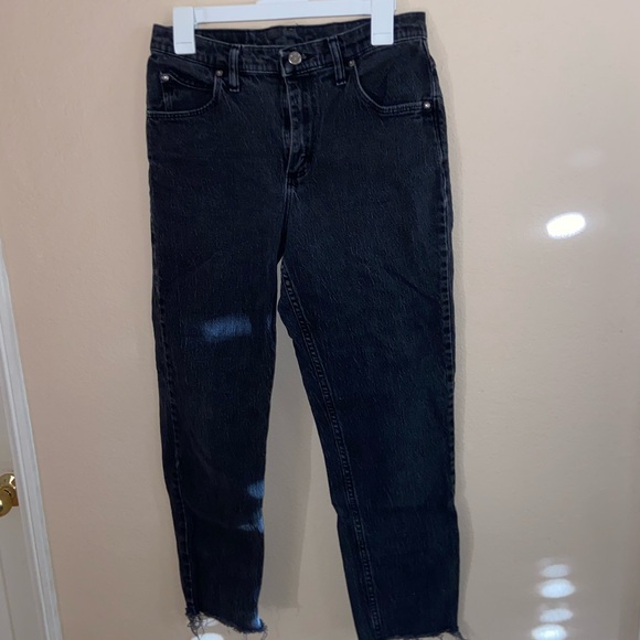 Black denim Riders Jeans cut off straight raw hem 90s pants punk vibe streetwear - Picture 3 of 12
